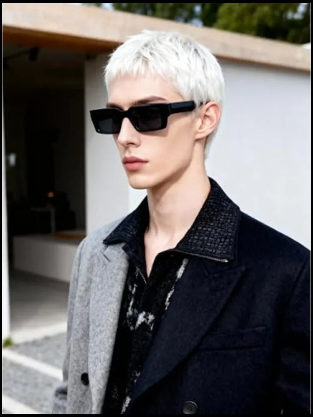 Rectangle Polarized Men's Acetate Sunglasses with UV Protection